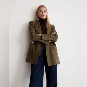 Madewell Drapeweave Caldwell Double-Breasted Blazer Kale Green XXS